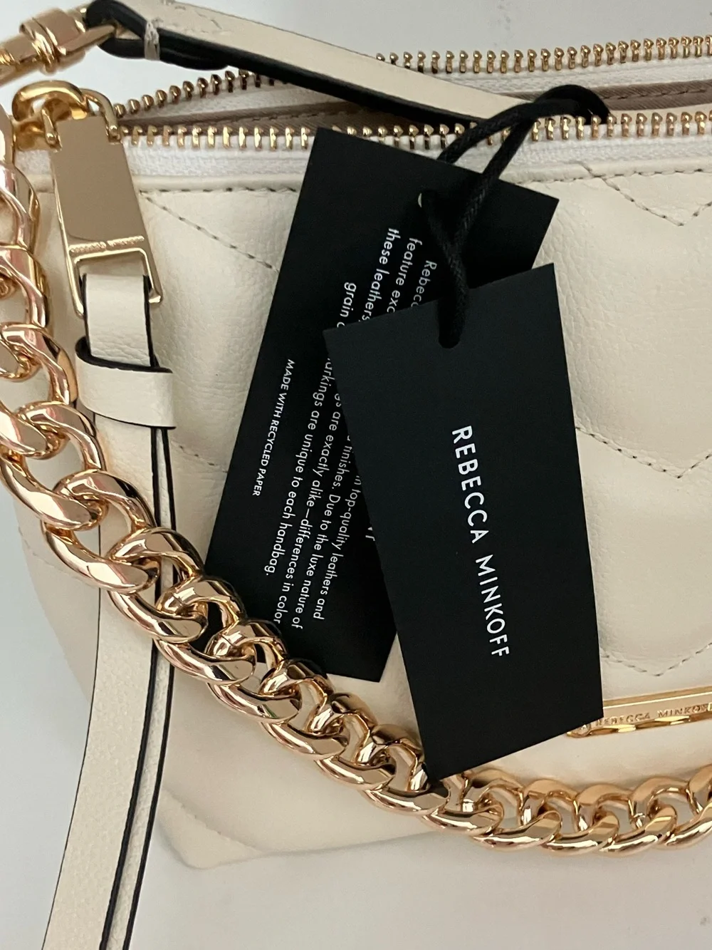 NWT Rebecca Minkoff Edie Cream Leather Crossbody with Gold Chain Strap